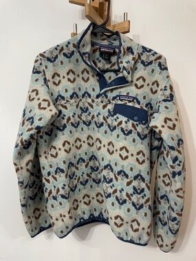 Patagonia Synchilla Fleece Pullover in Light Blue, Navy & Brown